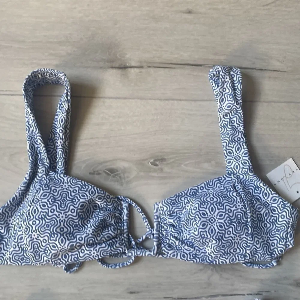 Her.Own Sierra Swim Top Tie Back XL Quin Bottom M Bikini Set Tile Blue/White NWT